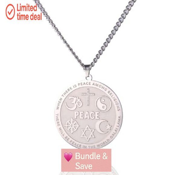 Stainless Steel Coexist Harmony Pendant Necklace Religious Symbol Jewelry - Picture 2 of 8
